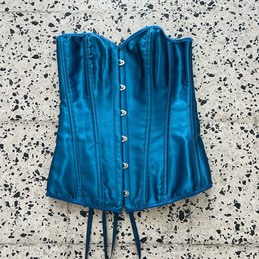 Teal Satin Corset Top Costume